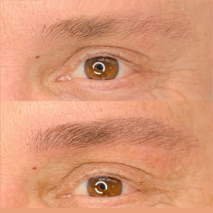 Light eyebrow microblading for brown eyes with fair skin tone